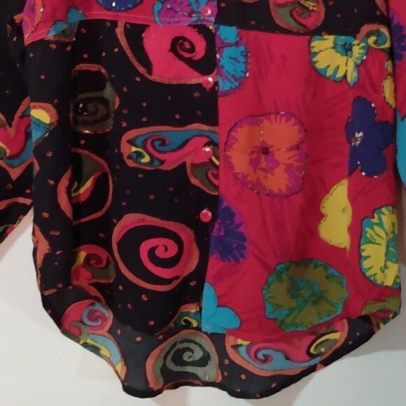 Vintage 1980's Short Circuit Beaded Mod Floral Printed Shirt - Picture 3 of 10